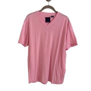 Lords of Harlech Mens Pink 100% Wool V-Neck Slub Texture T-Shirt Size Large